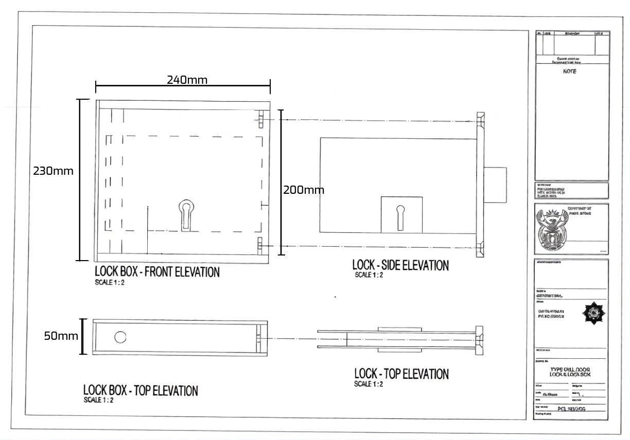 Simplified specification diagram showing lockbox and cell lock components