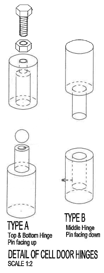 POL 2012/D4 bullet hinge specification diagram showing A and B hinge types
